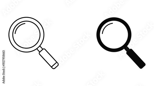 Magnifying glass icons, outline and solid fill, for search and investigation concepts