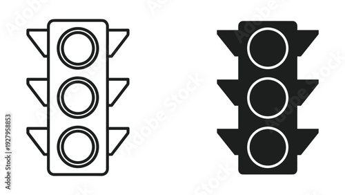 Traffic Light Icons: Line Art and Solid Silhouette on White Background