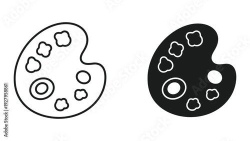 Art Palette Icons: Black and White Outline and Solid Fill for Painting and Creativity
