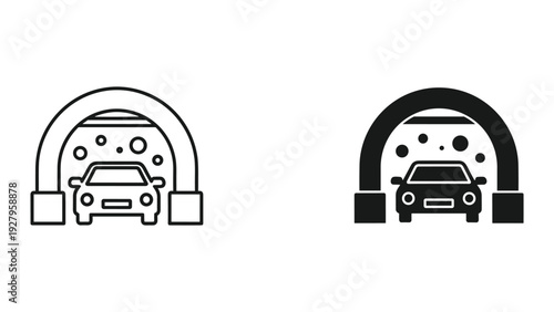 Car Wash Icon - Line and Solid Style, Vehicle Cleaning Service Symbol