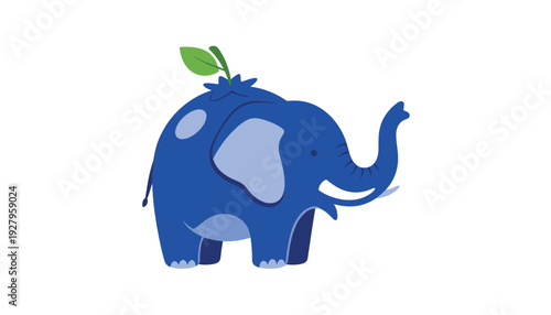 Vibrant blue elephant with green leaf on back