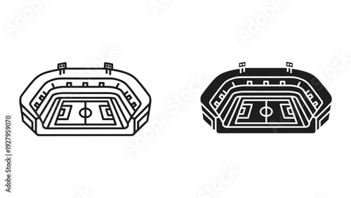 Iconic Stadiums: Line Art and Silhouette of a Football Arena, Sports Venue, Outdoor Stadium