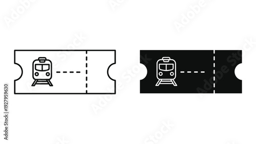 Train Ticket Icons: Black and White Line Art for Travel and Transportation Concepts