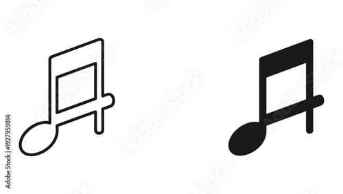 Music Note Icon Set: Isolated Eighth Note Symbols in Outline and Solid Black