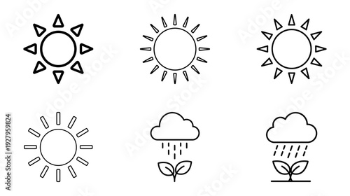 Illustration of Weather icons sun cloud rain