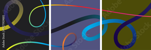 Vibrant abstract art with colorful swirling lines on black purple and green background