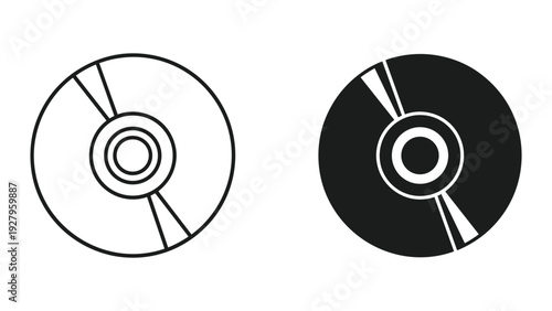 CD and DVD Icons: Black and White Line Art and Solid Fill Vector Symbols