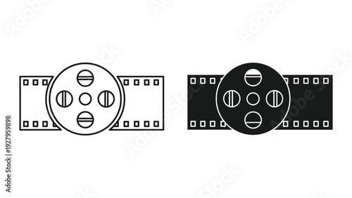 Film Reel and Film Strip Icons: Vintage Cinema and Photography Elements