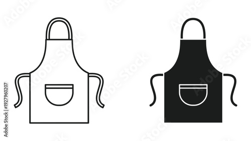 Two aprons icon, one outline, one filled silhouette, isolated on white background