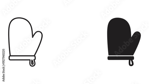 Oven Mitt Icon - Line Art and Silhouette, Kitchen Heat Protection, Cooking Glove, Baking Mitt