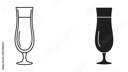 Hurricane Glass Icon Set: Line Art and Silhouette for Cocktails and Drinks