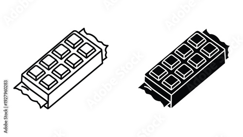 Chocolate Bar Icons: Line Art and Solid Fill Vector Illustrations