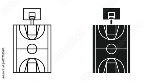 Basketball Court Icons: Line Art and Silhouette - Top Down View
