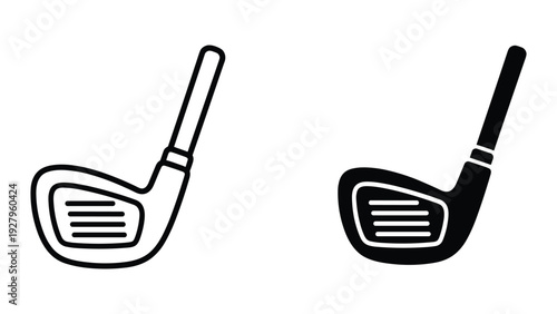 Golf Club Icons: Outline and Solid Fill - Vector Illustration