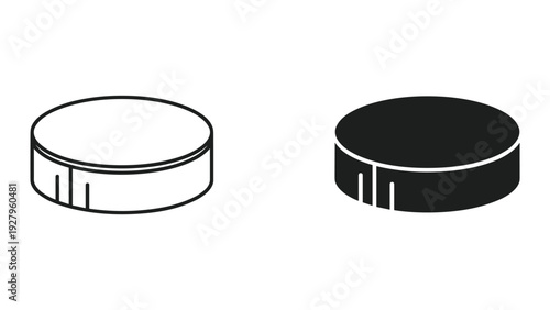 Two Hockey Pucks: Outline and Solid Black Icons for Sports and Games