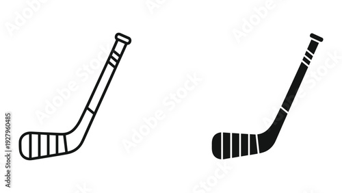 Hockey Stick Icons: Outline and Silhouette for Sports and Gaming Design
