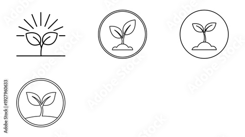 Illustration of Seedling icons set with sun