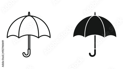 Line Art and Silhouette of an Umbrella, Isolated on White Background