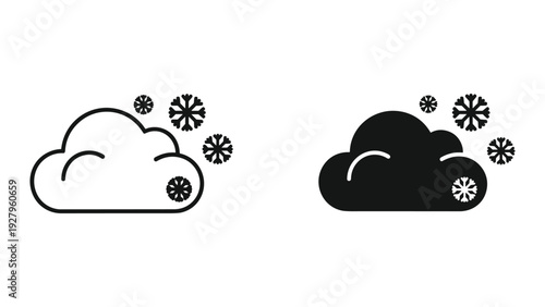 Cloud with Snowflakes Icon Set: Outline and Silhouette for Weather and Winter Themes