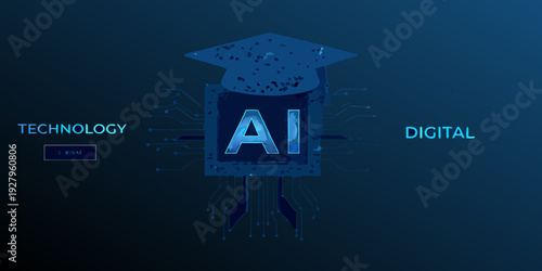 Artificial intelligence graduation cap with technology and digital circuit design