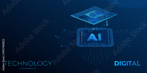 Abstract representation of artificial intelligence with circuit board elements