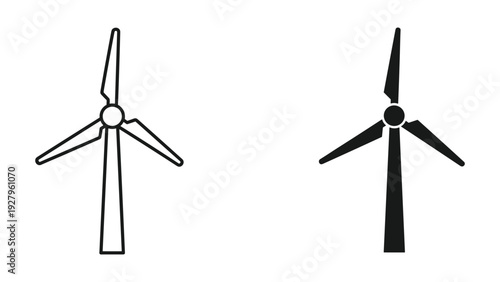 Wind Turbine Icons: Black Silhouette and Outline Symbols for Renewable Energy and Clean Power