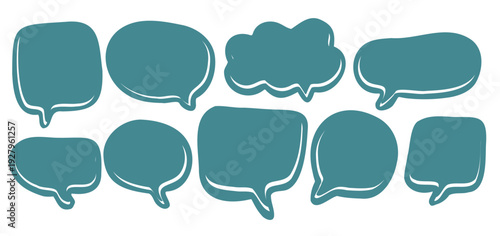 Hand-drawn speech bubble with white outline. Blank vector shape (rounded square, cloud, oval) are organic and cute, ideal as conversation frame, sticker, text labels. Doodle design isolated on a white