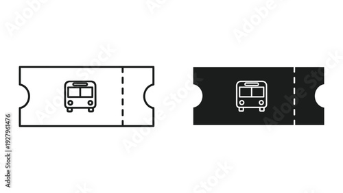 Bus Ticket Icon Set: Line Art and Silhouette Design for Travel and Transportation