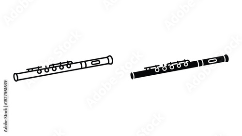 Simple Flute Icon Set: Line Art and Silhouette Vector Illustrations