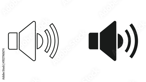 Speaker icon set - outline and solid black, representing sound and volume, clean design