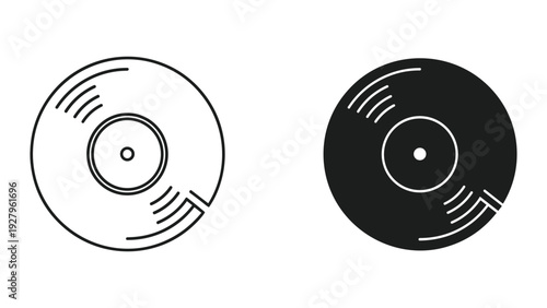 Vinyl Record Icons: Outline and Solid Fill, Music, Retro, Sound Recording, Vintage Media
