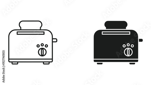 Toaster Icon Set: Black and White Line Art and Silhouette for Breakfast or Kitchen Design