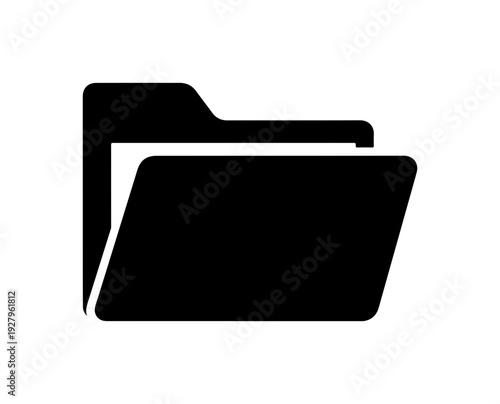 Silhouette of a black file folder icon on a white background