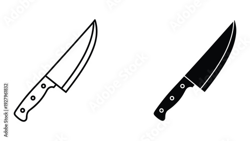 Chef Knife Line Art and Silhouette Icons
