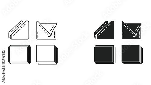 Pocket Square Icons Set: Folded and Stacked, Outline and Solid Styles