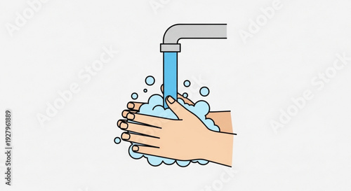 Person washing hands under a running faucet with soap bubbles hygiene and cleanliness concept