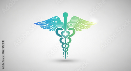 Medical symbol with wings gradient blue green color healthcare technology logo design