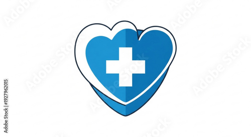 Blue heart shaped medical symbol with white cross on clean background for healthcare concepts