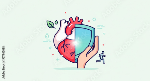 Protecting heart health with shield and hand symbolizing wellness and care healthy lifestyle and medical concept