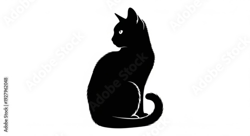 Black cat silhouette sitting isolated on white background feline icon pet symbol simple design element