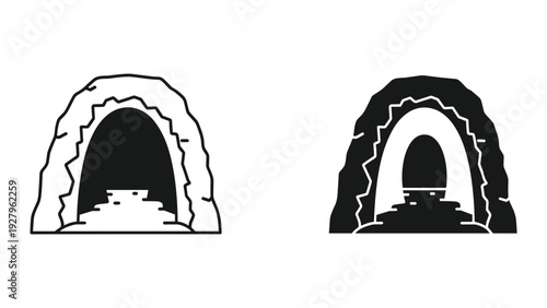 Cave entrance illustrations in black and white for design projects