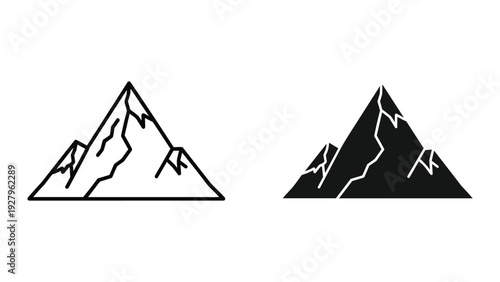 Majestic mountain peaks in black and white line art style