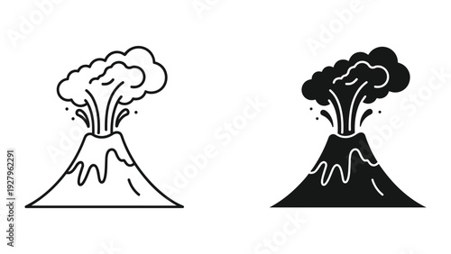 Erupting volcano illustrations in black and white