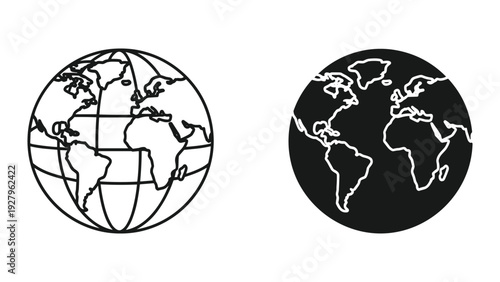 Black and white globe illustrations for global business concepts