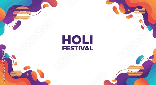 Vibrant Holi Festival Day social media template with colorful splash design and purple text on white background