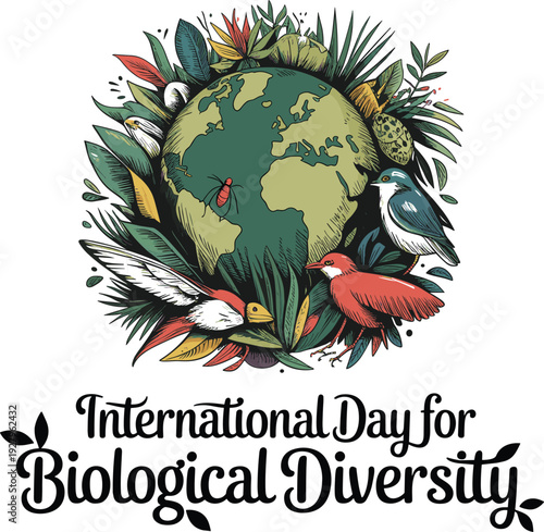 Hand-Drawn International Day of Biological Diversity Icon – Large Illustration for Biodiversity, Nature Conservation, and Environmental Awareness