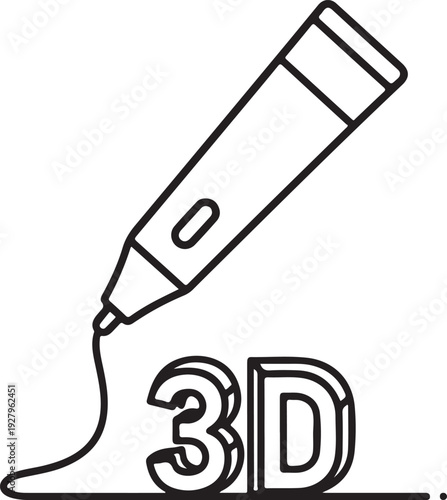 Modern three dimensional pen drawing 3d text concept for creative technology and additive manufacturing process including plastic filament extrusion and design prototype