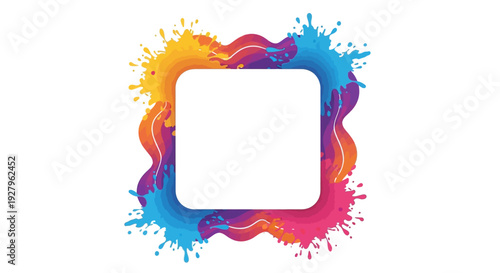 Vibrant Holi Festival Day social media template with colorful paint splashes and a white square frame on a clean background