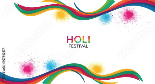 Vibrant Holi Festival Day social media template with colorful wavy lines, powder splashes, and pink, purple hues on white background