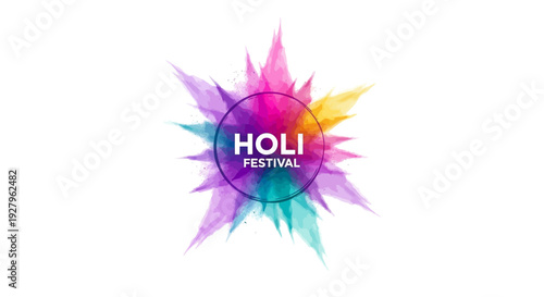 Vibrant Holi Festival Day social media template with colorful splash design and pink, purple hues on a white background